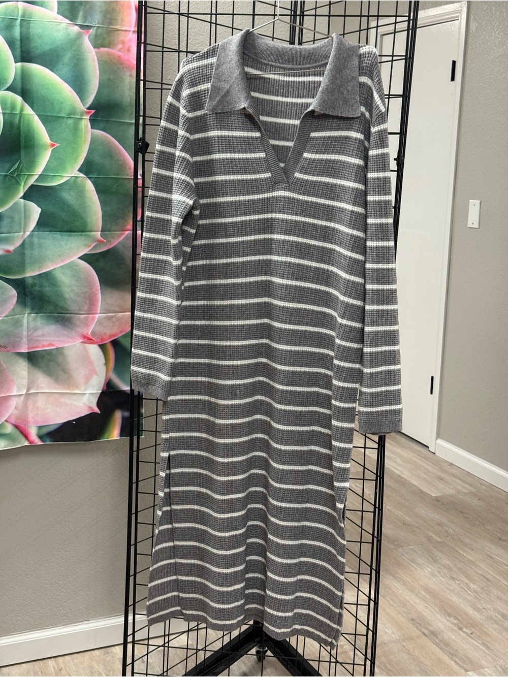 Gray Striped Polo Knit Dress